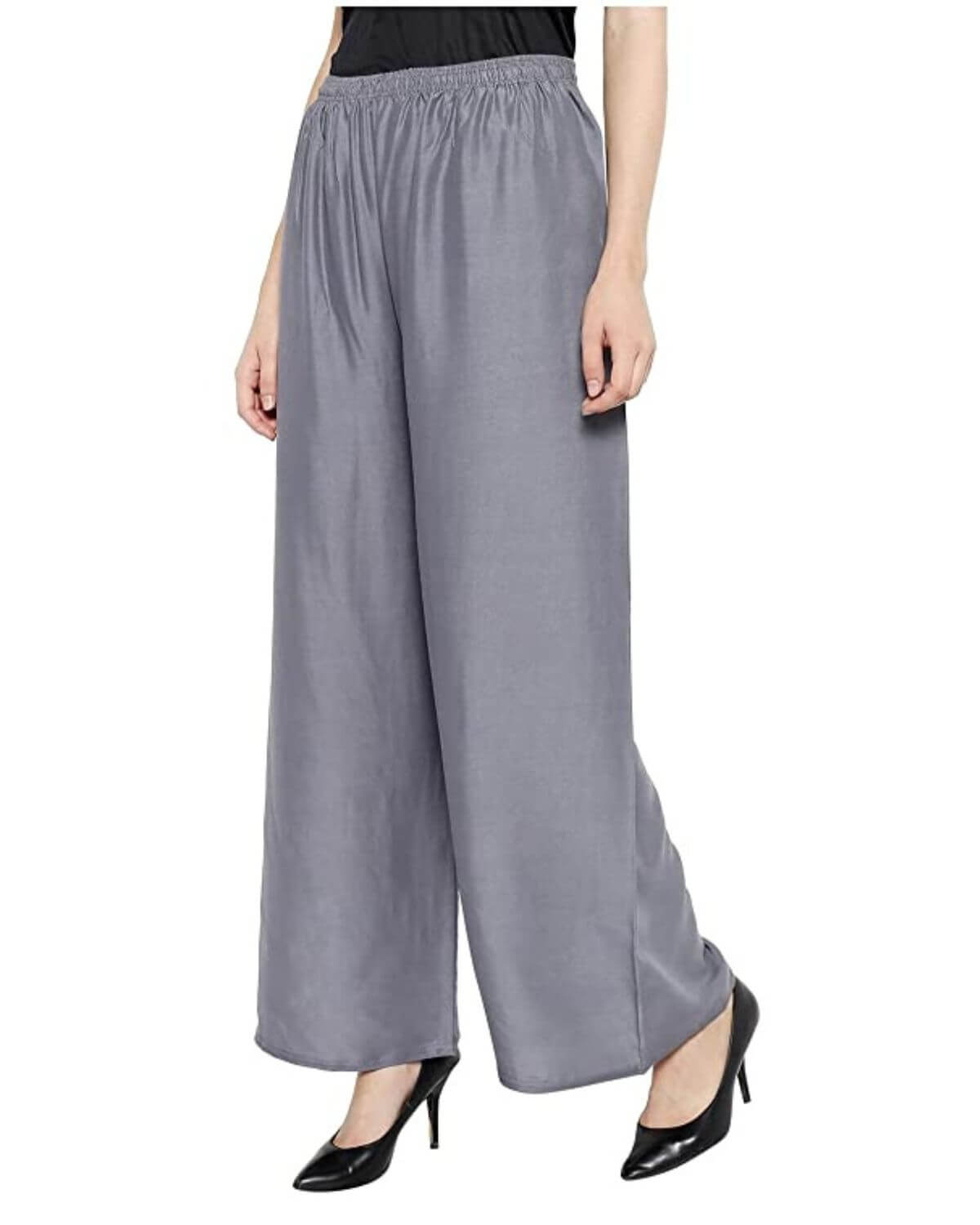 Light Grey Rayon Cotton Regular Fit Palazzo Pants for Women 