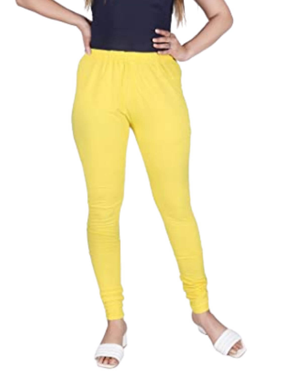 Women's Regular Fit Super Comfy Lycra Cotton Stretchable Leggings for Women, Light Yellow