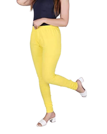 Women's Regular Fit Super Comfy Lycra Cotton Stretchable Leggings for Women, Light Yellow