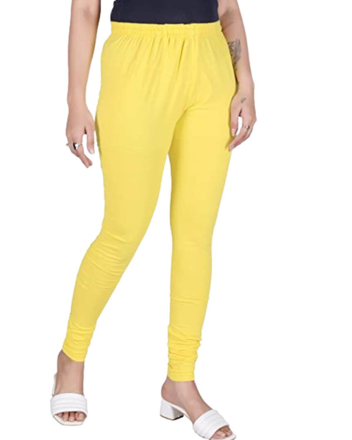 Women's Regular Fit Super Comfy Lycra Cotton Stretchable Leggings for Women, Light Yellow