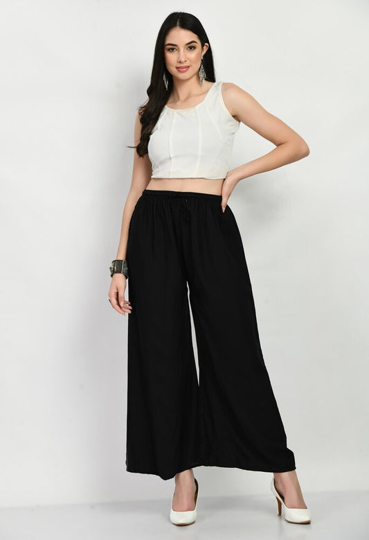 Regular Fit Flared Rayon Cotton Palazzo for Women