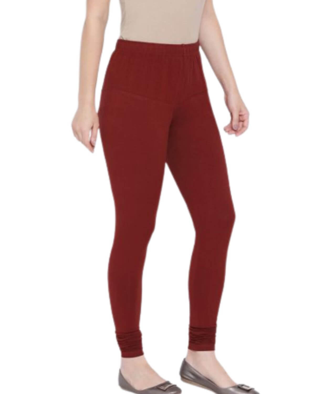 Women's Regular Fit Super Comfy Lycra Cotton Stretchable Leggings for Women, Meroon