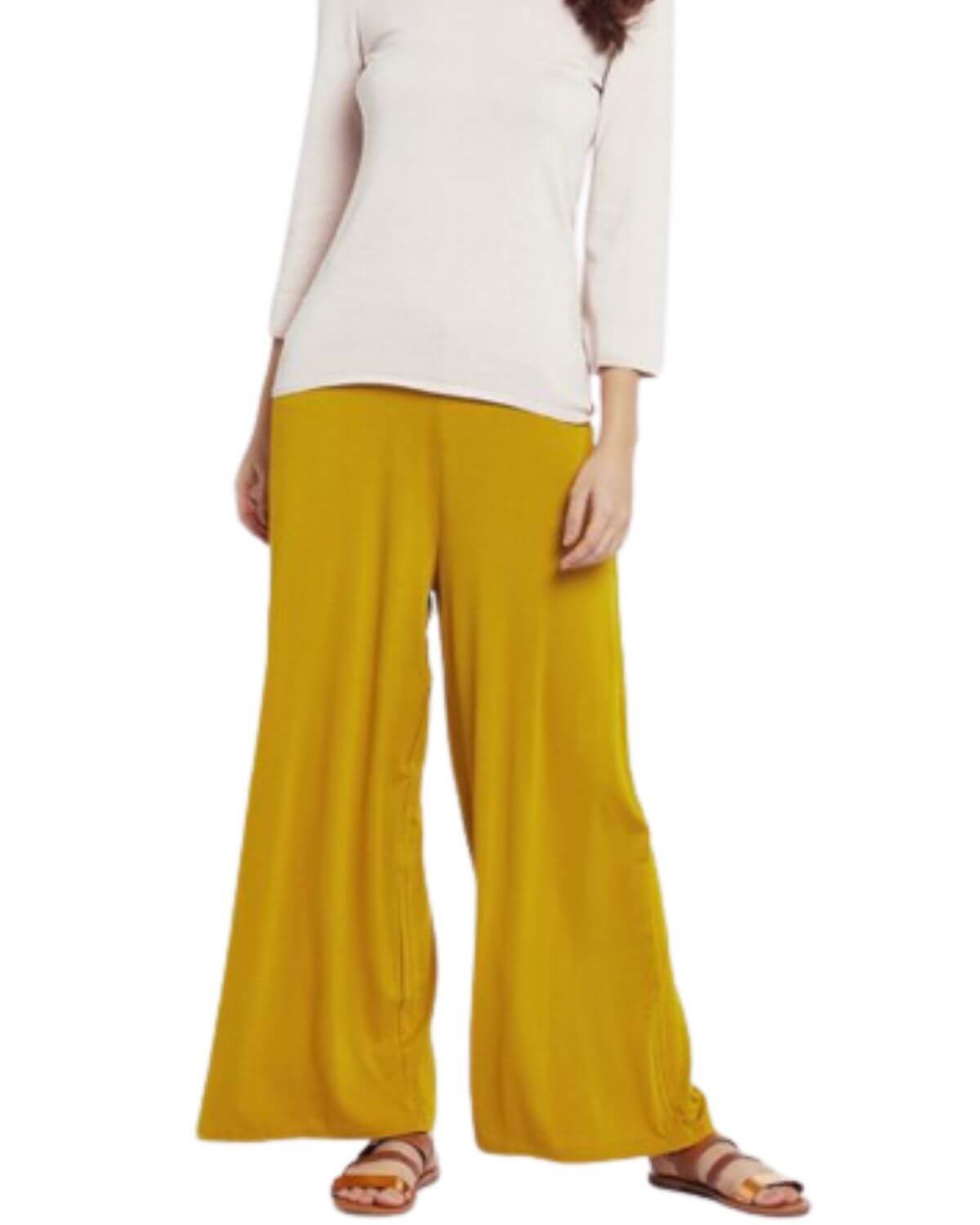 Mustard Rayon Cotton Regular Fit Palazzo Pants for Women 