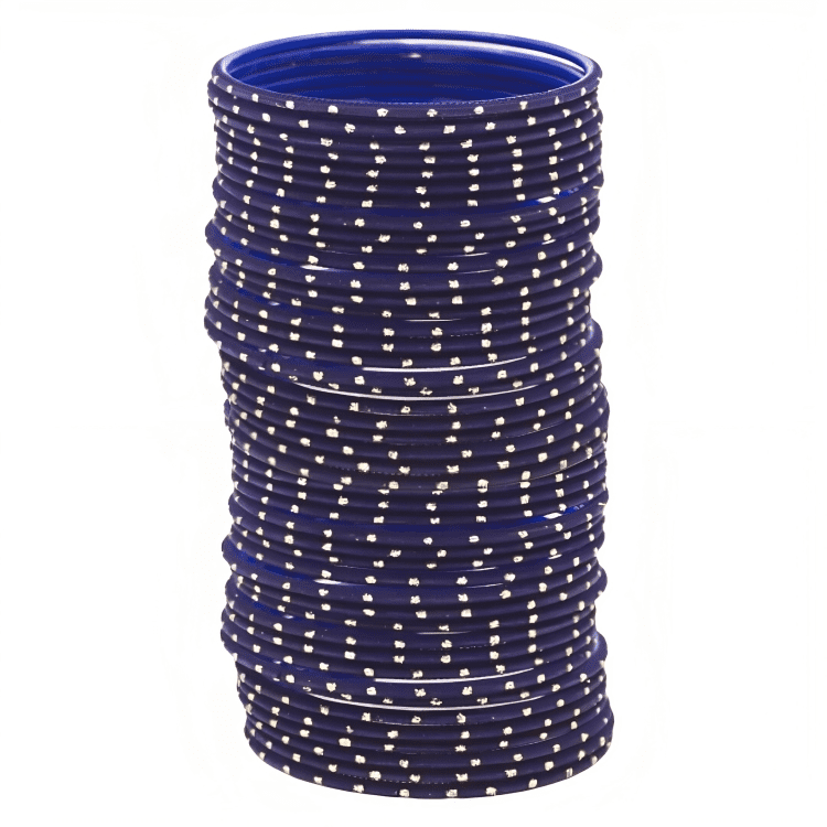 Navy Blue Textured Bangles with Golden Dots Metal Bangles Set of 48 Bangles