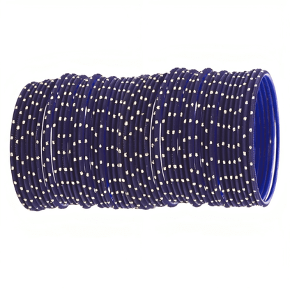 Navy Blue Textured Bangles with Golden Dots Metal Bangles Set of 48 Bangles