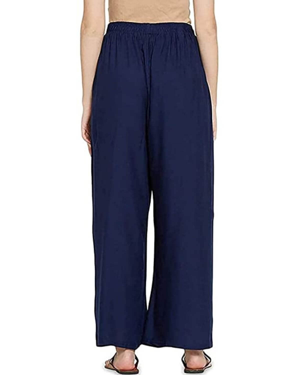 Navy Blue Rayon Cotton Regular Fit Palazzo Pants for Women 