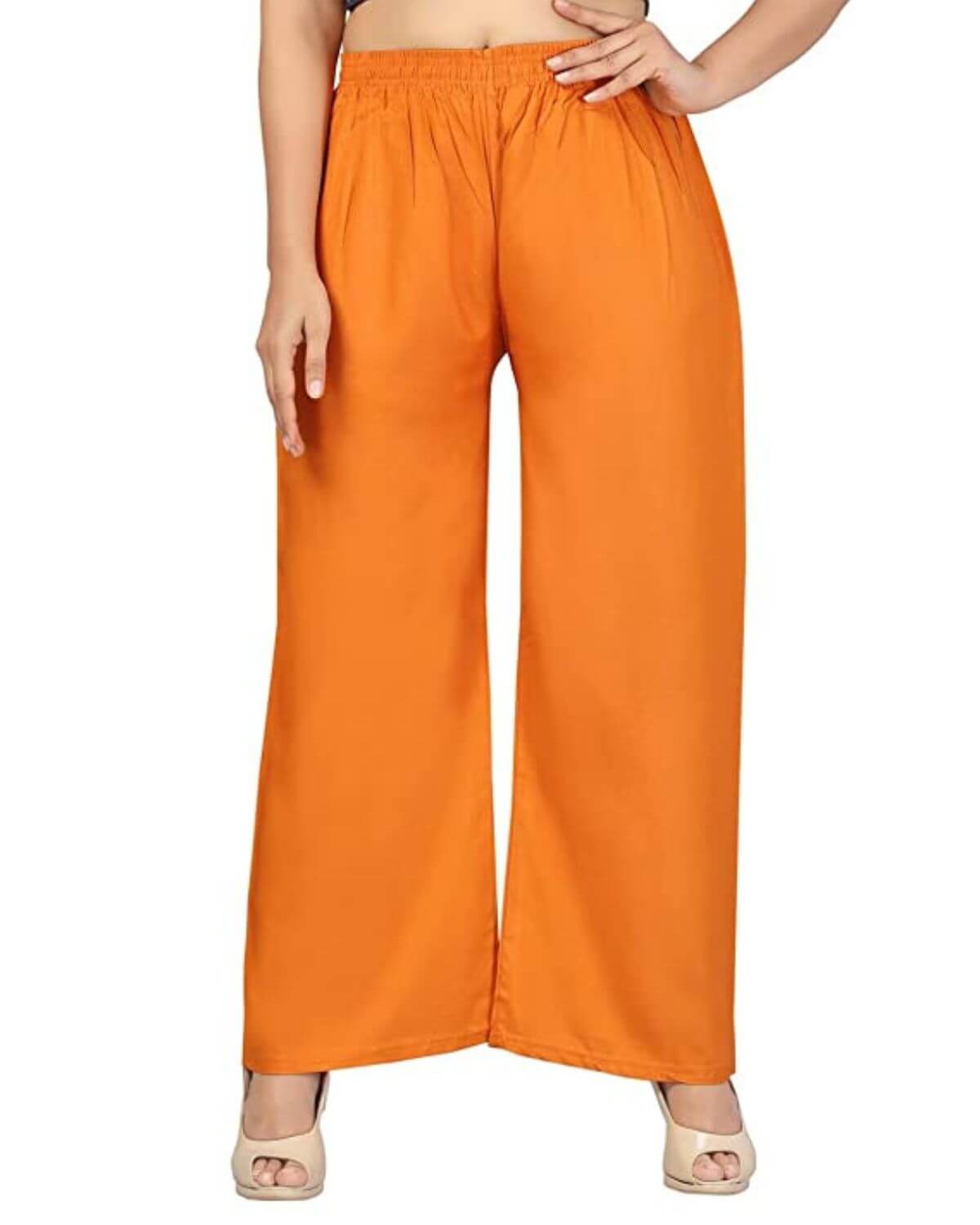 Orange Rayon Cotton Regular Fit Palazzo Pants for Women 