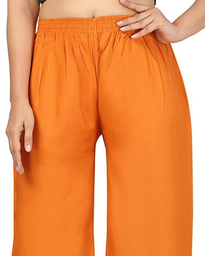 Orange Rayon Cotton Regular Fit Palazzo Pants for Women 