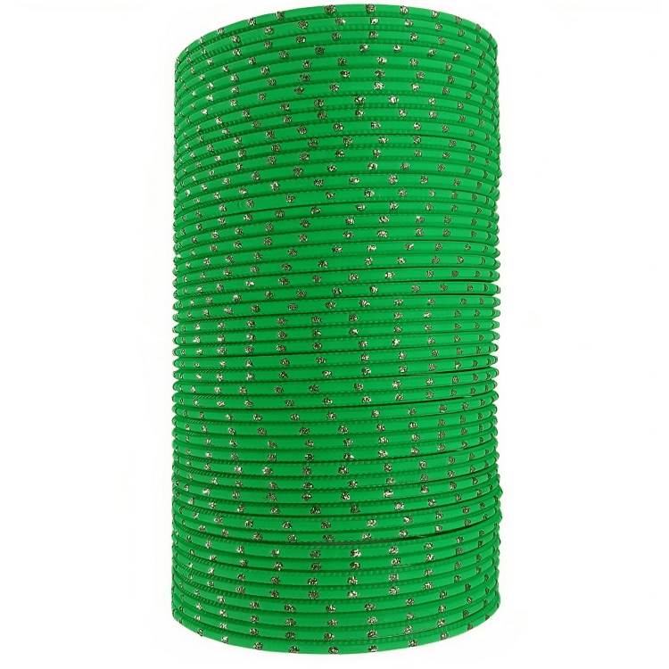 Parrot Green Textured Bangles with Golden Dots Metal Bangles Set of 48 Bangles