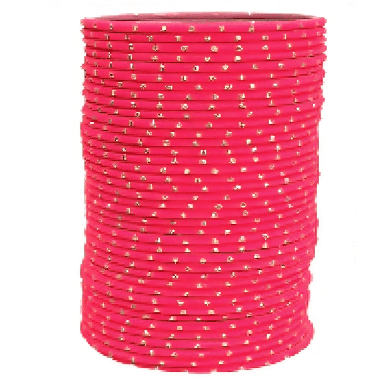 Pink Textured Bangles with Golden Dots Metal Bangles Set of 48 Bangles