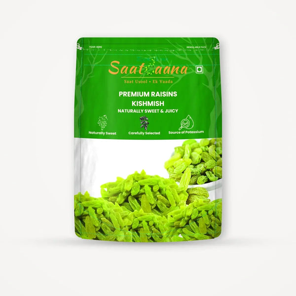 Saatdaana Indian Long Raisins (Kishmish) pouch front side