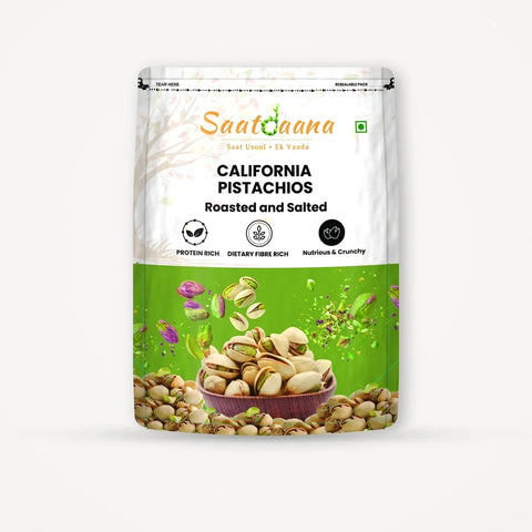 Saatdaana Roasted Unsalted Pistachio Kernels pouch front side
