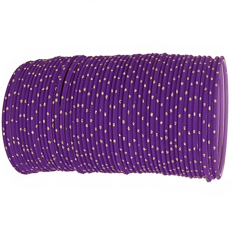 Purple Textured Bangles with Golden Dots Metal Bangles Set of 48 Bangles