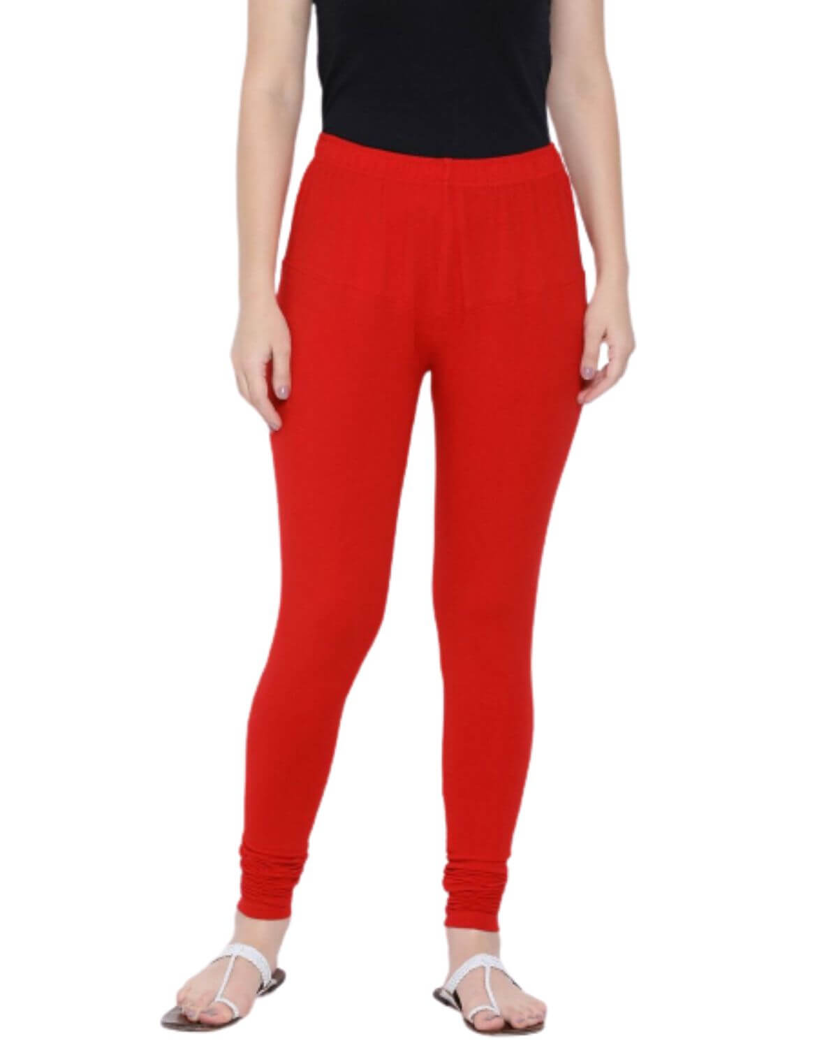 Women's Regular Fit Super Comfy Lycra Cotton Stretchable Leggings for Women, Red