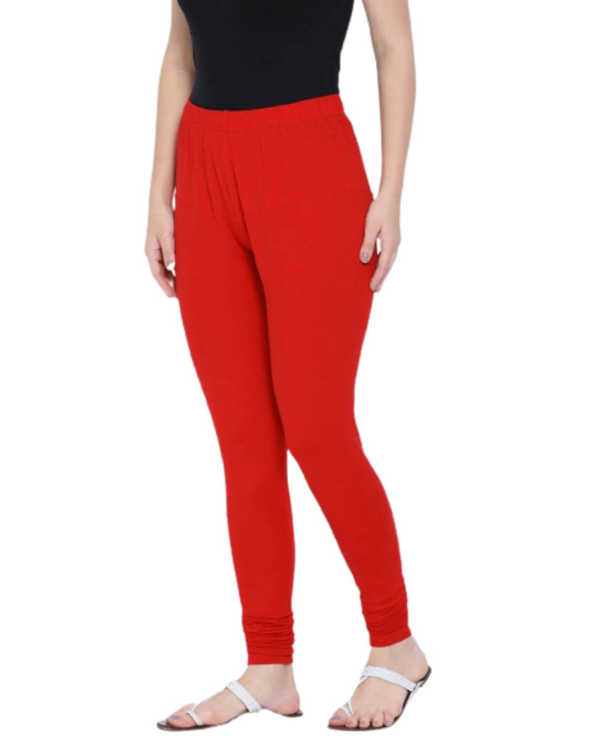 Women's Regular Fit Super Comfy Lycra Cotton Stretchable Leggings for Women, Red