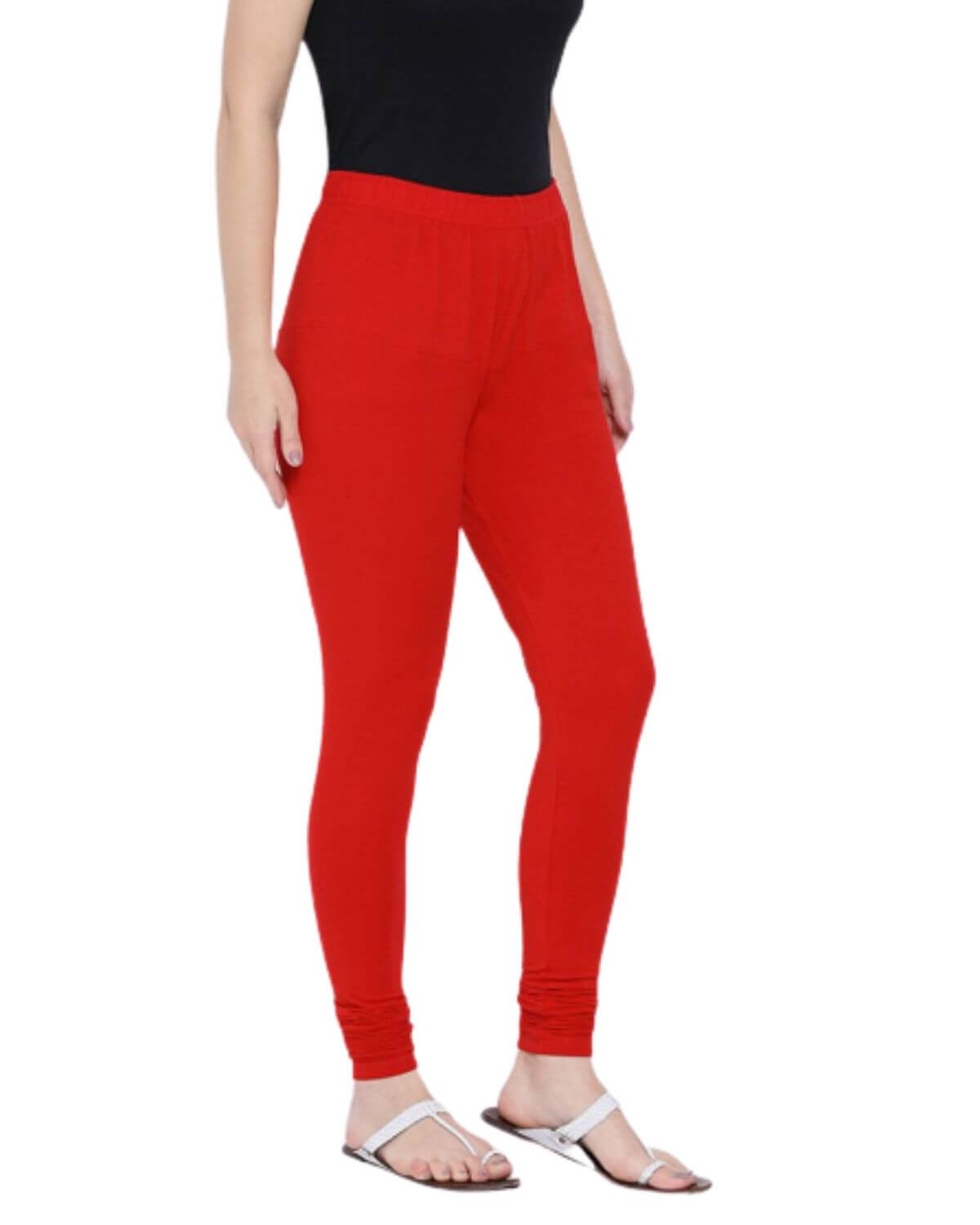 Women's Regular Fit Super Comfy Lycra Cotton Stretchable Leggings for Women, Red