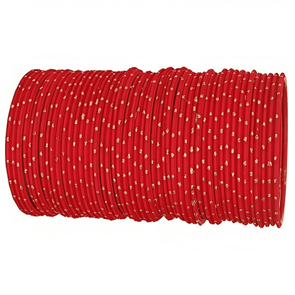 Red Textured Bangles with Golden Dots Metal Bangles Set of 48 Bangles