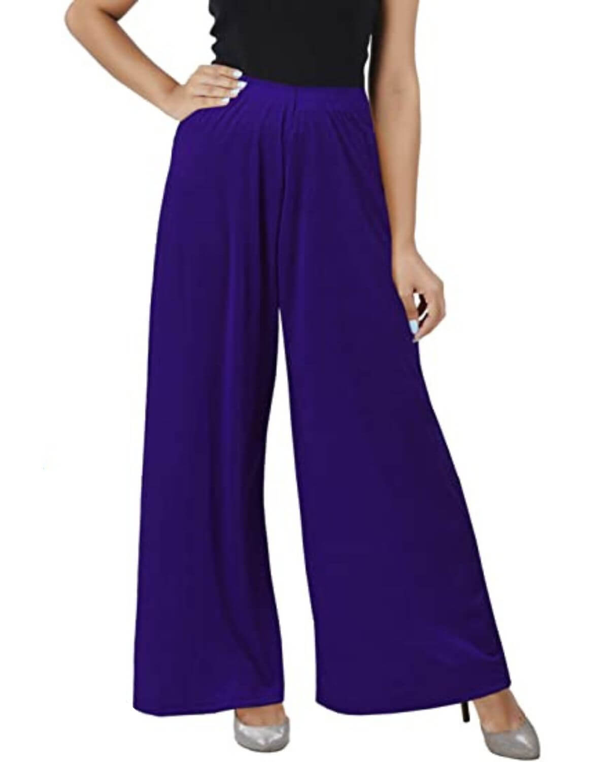 Royal Blue Rayon Cotton Regular Fit Palazzo Pants for Women 