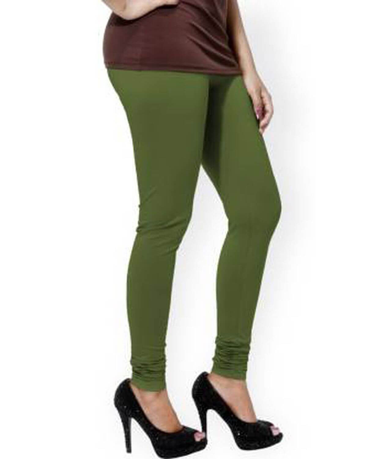 Women's Regular Fit Super Comfy Lycra Cotton Stretchable Leggings for Women, Solid Mehendi