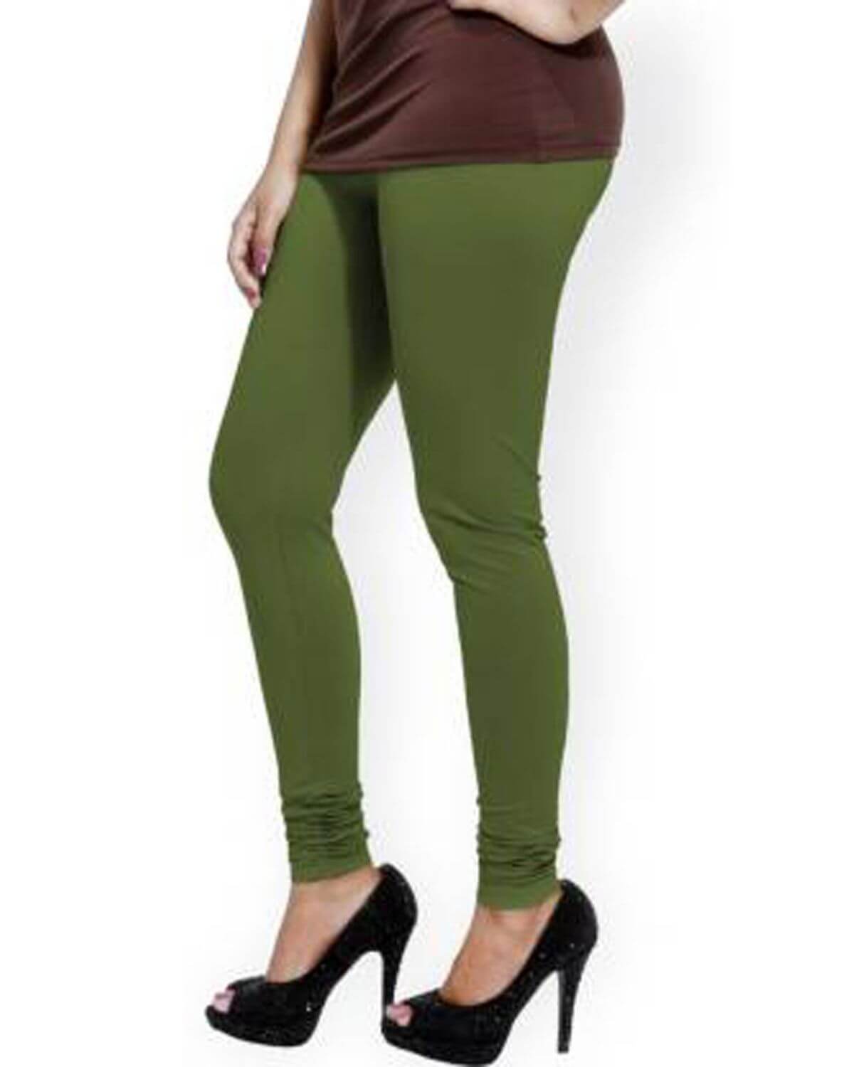 Women's Regular Fit Super Comfy Lycra Cotton Stretchable Leggings for Women, Solid Mehendi