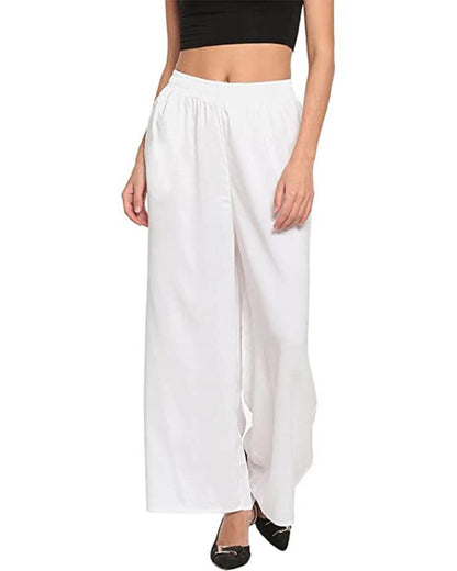 White Rayon Cotton Regular Fit Palazzo Pants for Women 