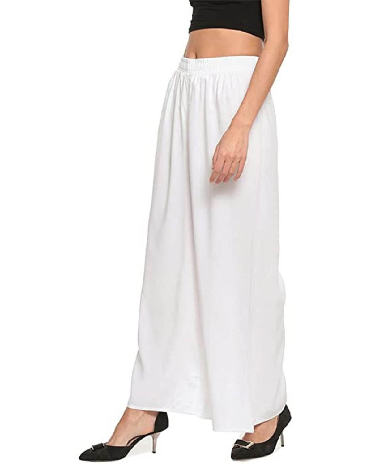 White Rayon Cotton Regular Fit Palazzo Pants for Women 