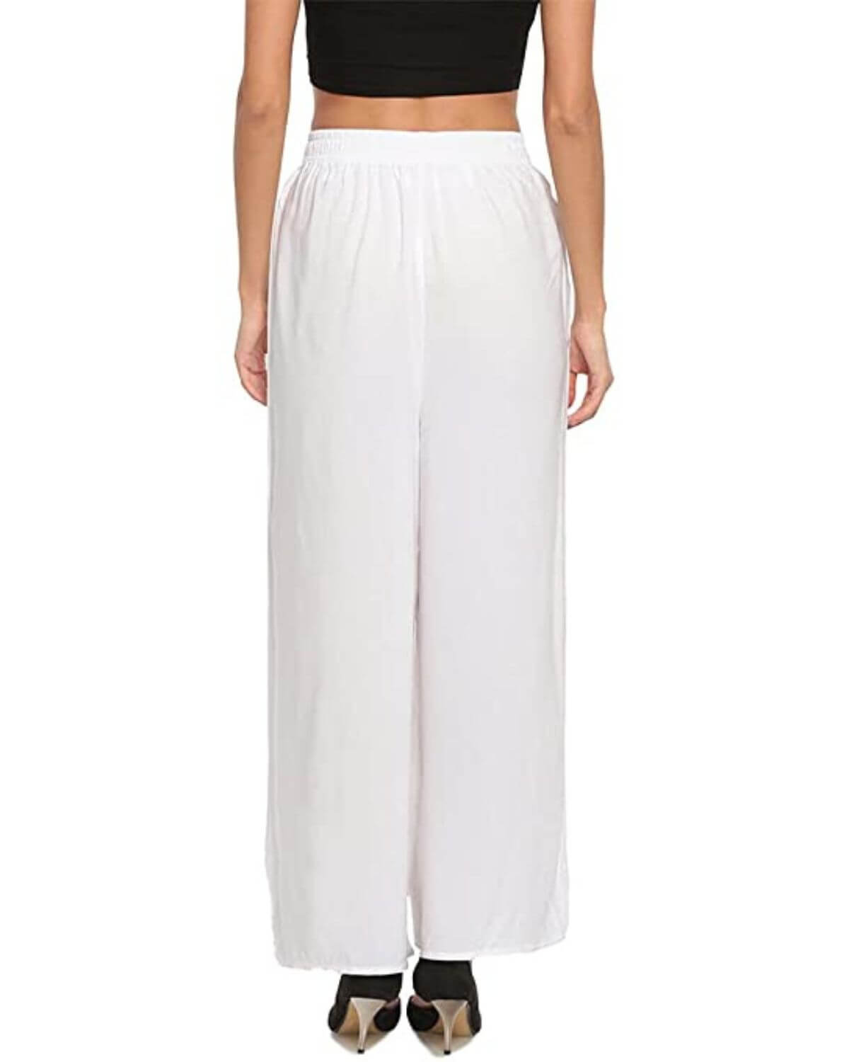 White Rayon Cotton Regular Fit Palazzo Pants for Women 