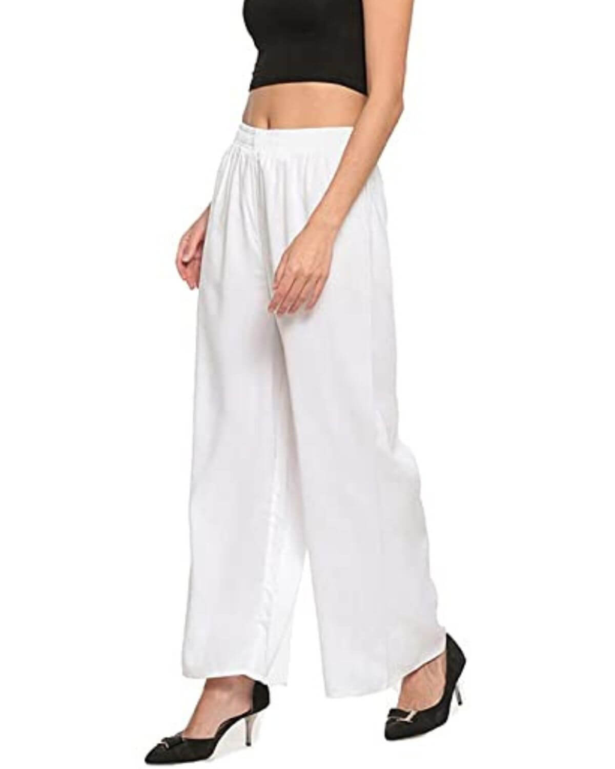 White Rayon Cotton Regular Fit Palazzo Pants for Women 