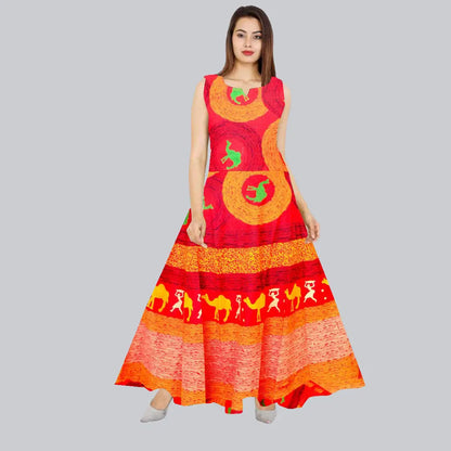 Indo-western Red Printed Cotton Gown