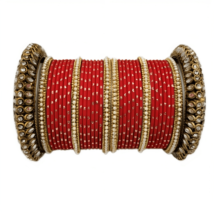 Graceful Oxidized Brass Kada with adorned Golden Dot Matte Texture Metal Bangles Set for women.