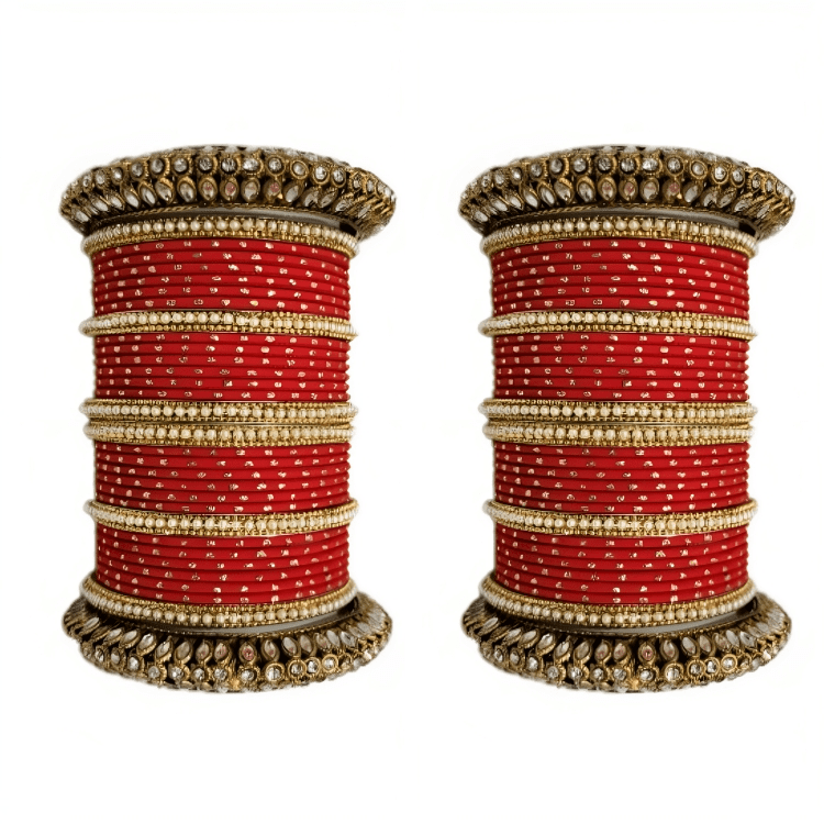 "Glamorous Set of 2 Brass and Metal Bangles with Shimmering Golden Dots – Perfect for Women"