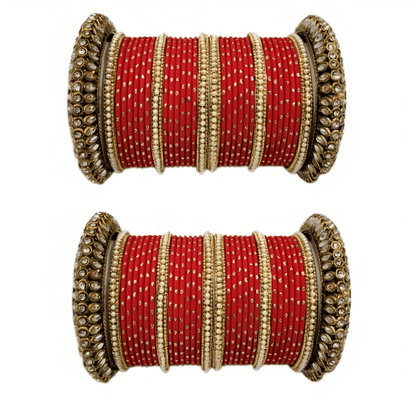 "Glamorous Set of 2 Brass and Metal Bangles with Shimmering Golden Dots – Perfect for Women"