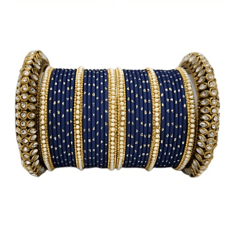 Graceful Oxidized Brass Kada with adorned Golden Dot Matte Texture Metal Bangles Set for women.