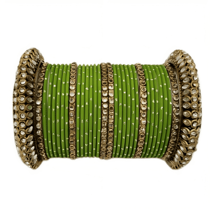 Embrace Elegance Oxidized Gold Metal Kada and Brass Stone Bangles Set for women