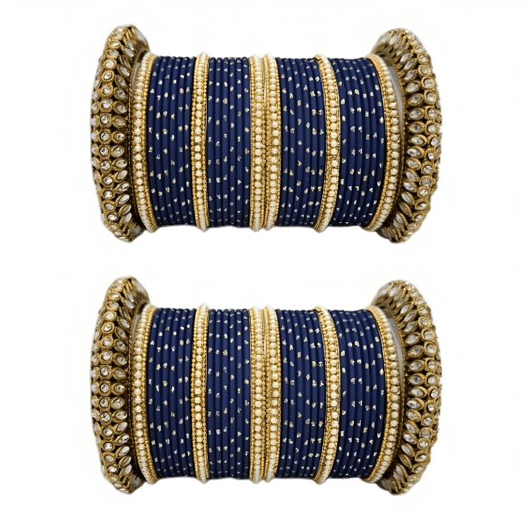 "Glamorous Set of 2 Brass and Metal Bangles with Shimmering Golden Dots – Perfect for Women"