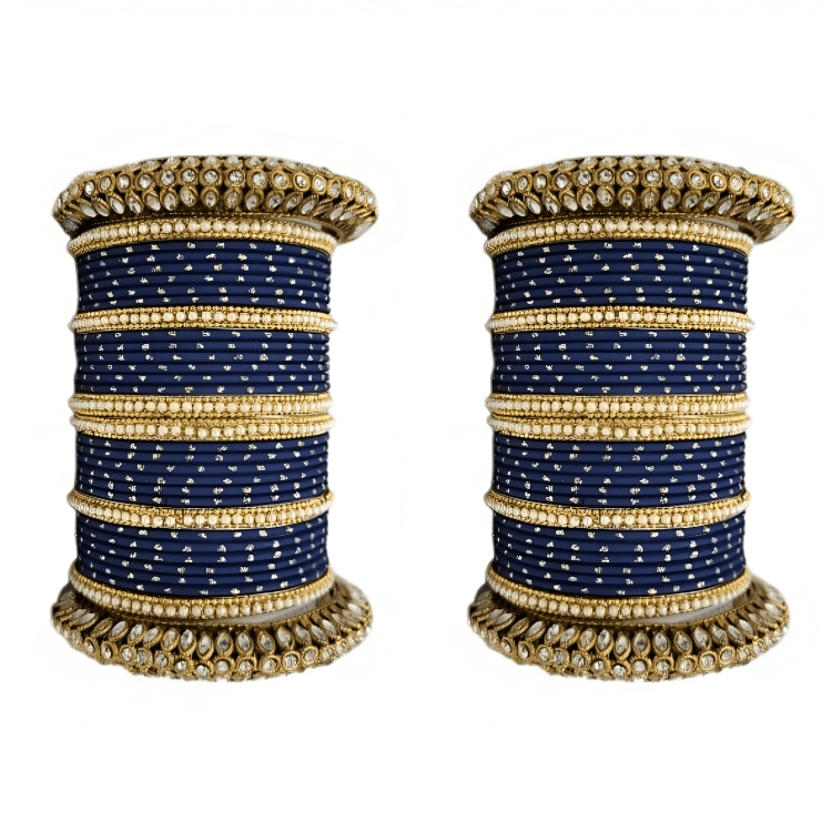 "Glamorous Set of 2 Brass and Metal Bangles with Shimmering Golden Dots – Perfect for Women"