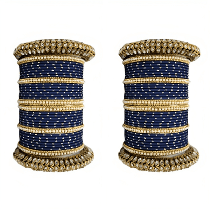 "Glamorous Set of 2 Brass and Metal Bangles with Shimmering Golden Dots – Perfect for Women"