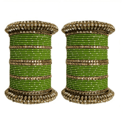 Pair of 2 Set Brass Stone Bangles with Golden Dots Matte Texture Metal Bangles"