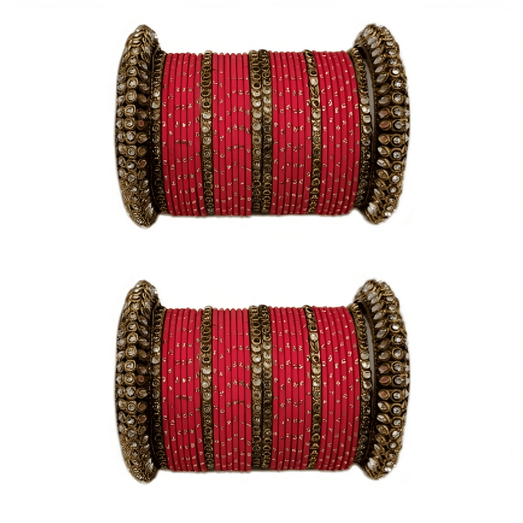 Golden Delight: Oxidized Metal Kada and Brass Stone Bangle Set of 2