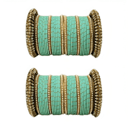 Set of 2 Golden Oxidised Kada with Matte Texture Dot Metal Bangles Set