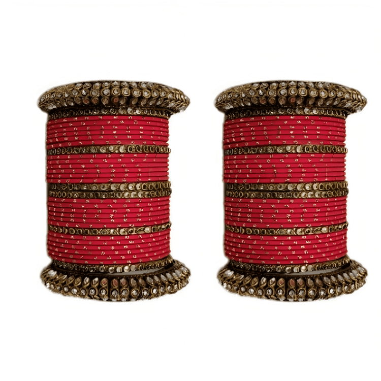 Golden Delight: Oxidized Metal Kada and Brass Stone Bangle Set of 2