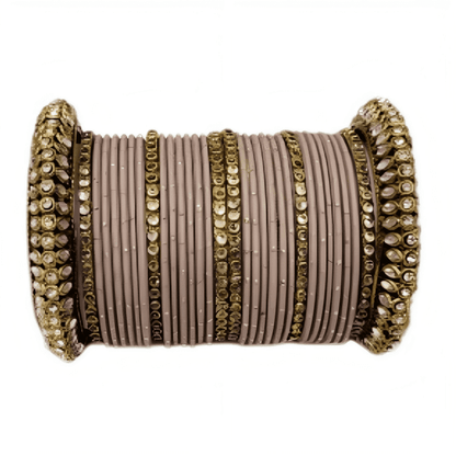 "Radiant Oxidized Gold Metal Kada and Brass Stone Bangles Sets For Women