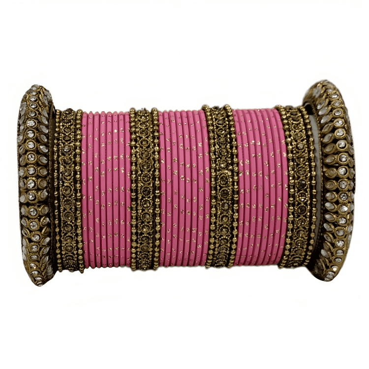 Radiant Bright Texture Bangles with Golden Oxidized Kada Set