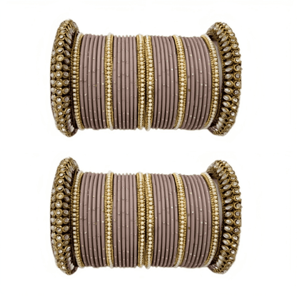 Set of 2 Golden Oxidised Kada with Matte Texture Dot Metal Bangles Set