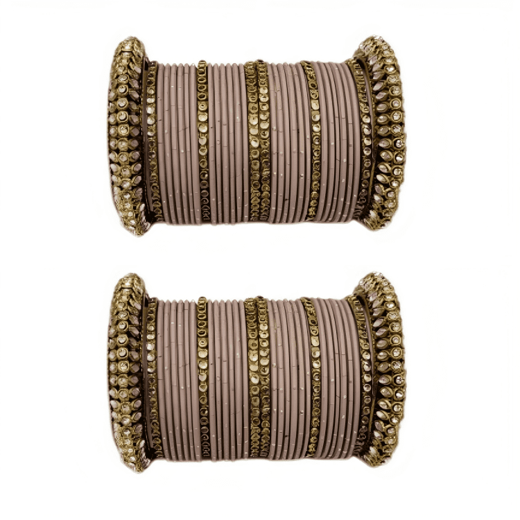 Golden Delight: Oxidized Metal Kada and Brass Stone Bangle Set of 2