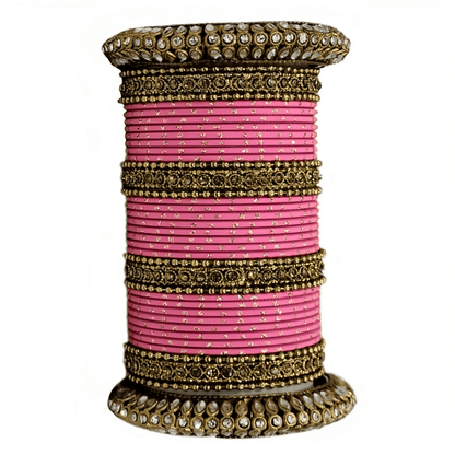 Radiant Bright Texture Bangles with Golden Oxidized Kada Set