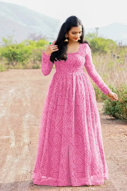 Designer Coloreful Georgette Bandhani  Printed Gown For Women