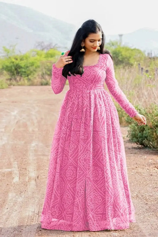 Designer Coloreful Georgette Bandhani  Printed Gown For Women