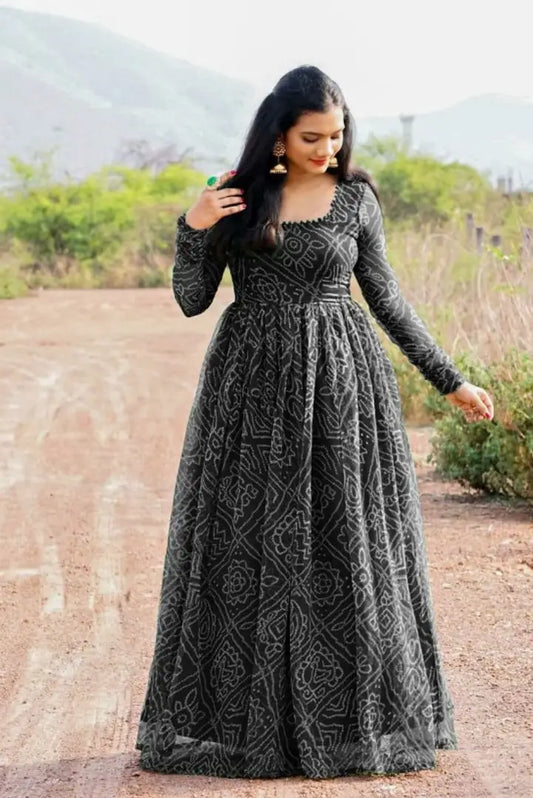 Designer Coloreful Georgette Bandhani  Printed Gown For Women
