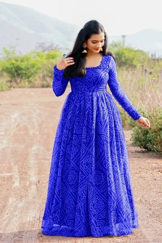 Designer Coloreful Georgette Bandhani  Printed Gown For Women